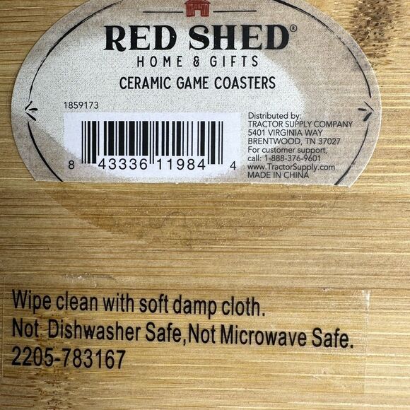 4 Piece Ceramic Game Coaster Set Cork Back Checker Chess Inspired Red Shed Gift - Picture 11 of 13